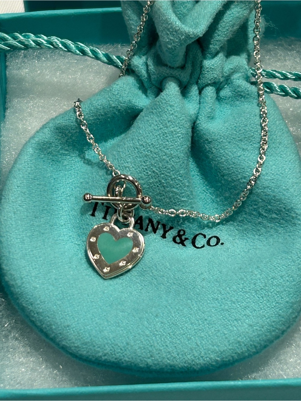 NEW Tiffany & Co. Silver and Blue Enamel Heart Toggle Bracelet - Blue Box - Picture 2 of 12